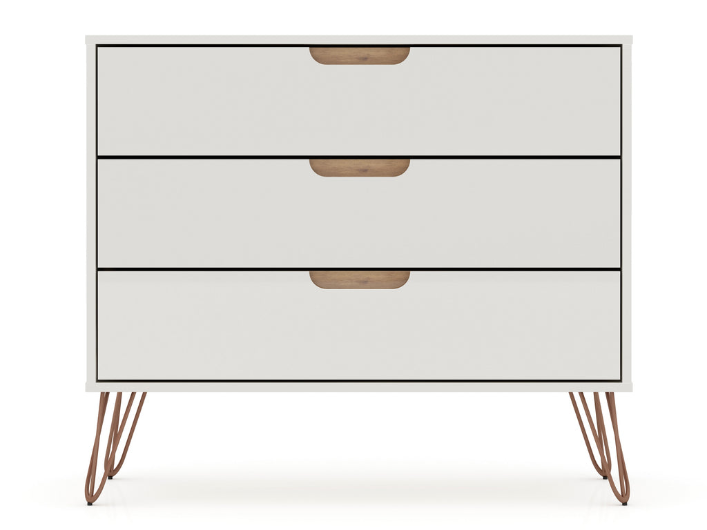 Manhattan Comfort Rockefeller Mid-Century Modern 35" Dresser in Off White (3-Drawer)