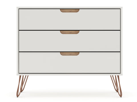 Manhattan Comfort Rockefeller Mid-Century Modern 35" Dresser in Off White (3-Drawer)