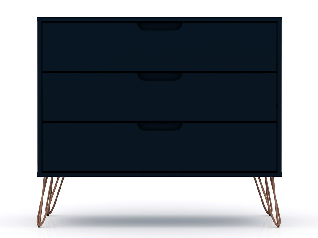 Manhattan Comfort Rockefeller Mid-Century Modern 35" Dresser in Midnight Blue (3-Drawer)