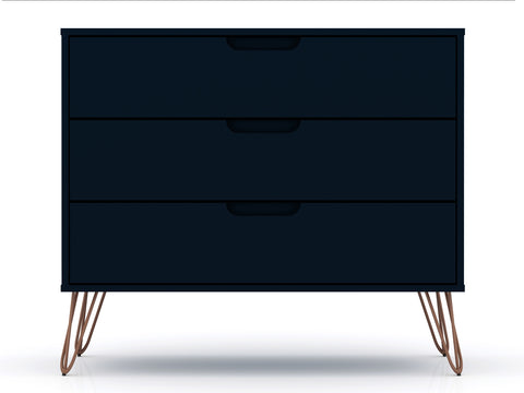 Manhattan Comfort Rockefeller Mid-Century Modern 35" Dresser in Midnight Blue (3-Drawer)