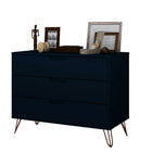 Manhattan Comfort Rockefeller Mid-Century Modern 35" Dresser in Midnight Blue (3-Drawer)