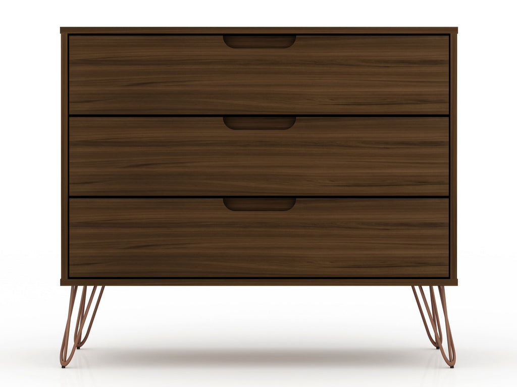Manhattan Comfort Rockefeller Mid-Century Modern 35" Dresser in Chestnut Brown (3-Drawer)