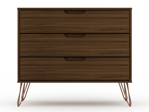 Manhattan Comfort Rockefeller Mid-Century Modern 35" Dresser in Chestnut Brown (3-Drawer)