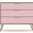 Manhattan Comfort Rockefeller Mid-Century Modern 35" Dresser in Pink (3-Drawer)