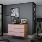 Manhattan Comfort Rockefeller Mid-Century Modern 35" Dresser in Pink (3-Drawer)