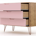 Manhattan Comfort Rockefeller Mid-Century Modern 35" Dresser in Pink (3-Drawer)