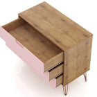 Manhattan Comfort Rockefeller Mid-Century Modern 35" Dresser in Pink (3-Drawer)
