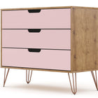 Manhattan Comfort Rockefeller Mid-Century Modern 35" Dresser in Pink (3-Drawer)