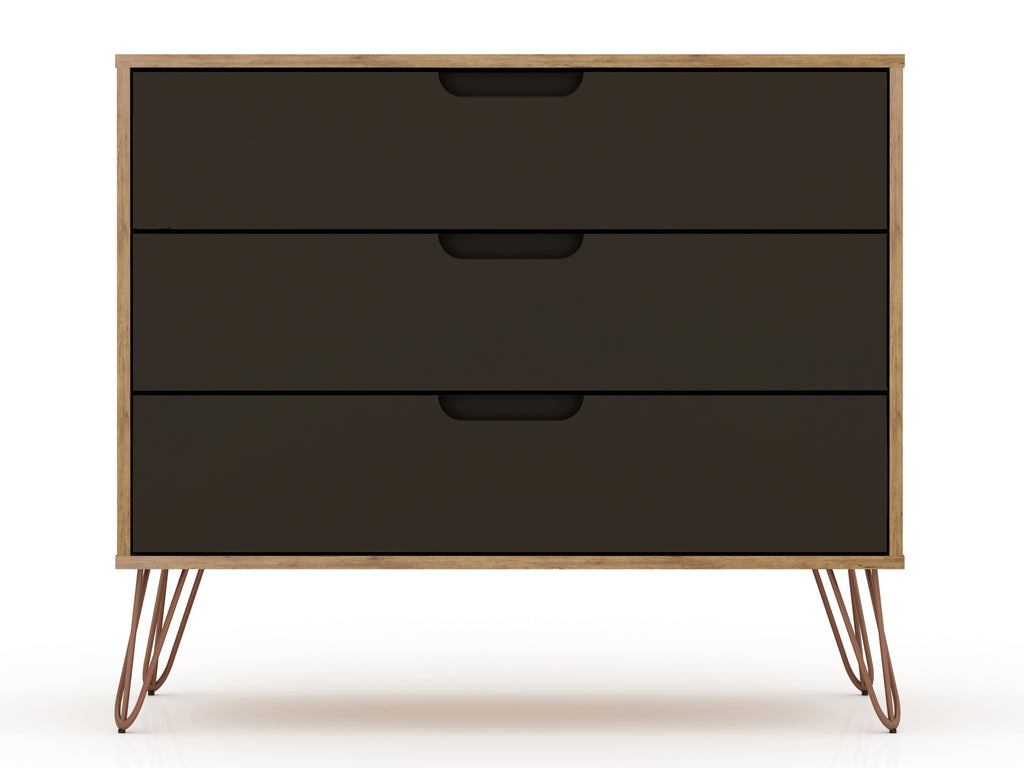 Manhattan Comfort Rockefeller Mid-Century Modern 35" Dresser in Gray (3-Drawer)