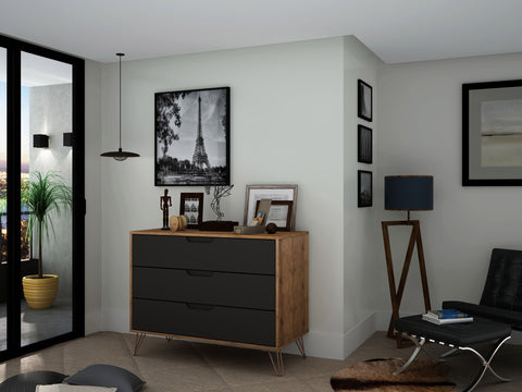 Manhattan Comfort Rockefeller Mid-Century Modern 35" Dresser in Gray (3-Drawer)