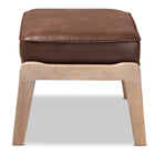 Baxton Studio Sigrid Mid-Century Modern Dark Brown Faux Leather Effect Fabric Upholstered Antique Oak Finished Wood Ottoman