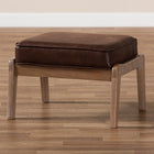 Baxton Studio Sigrid Mid-Century Modern Dark Brown Faux Leather Effect Fabric Upholstered Antique Oak Finished Wood Ottoman