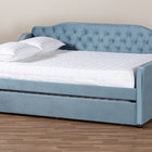 Baxton Studio Freda Transitional and Contemporary Light Blue Velvet Fabric Upholstered and Button Tufted Full Size Daybed with Trundle