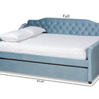 Baxton Studio Freda Transitional and Contemporary Light Blue Velvet Fabric Upholstered and Button Tufted Queen Size Daybed with Trundle