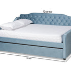 Baxton Studio Freda Transitional and Contemporary Light Blue Velvet Fabric Upholstered and Button Tufted Queen Size Daybed with Trundle
