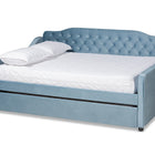 Baxton Studio Freda Transitional and Contemporary Light Blue Velvet Fabric Upholstered and Button Tufted Full Size Daybed with Trundle