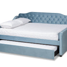 Baxton Studio Freda Transitional and Contemporary Light Blue Velvet Fabric Upholstered and Button Tufted Queen Size Daybed with Trundle