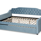 Baxton Studio Freda Transitional and Contemporary Light Blue Velvet Fabric Upholstered and Button Tufted Queen Size Daybed with Trundle