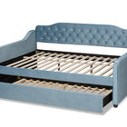 Baxton Studio Freda Transitional and Contemporary Light Blue Velvet Fabric Upholstered and Button Tufted Queen Size Daybed with Trundle