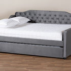 Baxton Studio Freda Transitional and Contemporary Grey Velvet Fabric Upholstered and Button Tufted Full Size Daybed with Trundle