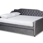 Baxton Studio Freda Transitional and Contemporary Grey Velvet Fabric Upholstered and Button Tufted Full Size Daybed with Trundle