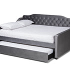 Baxton Studio Freda Transitional and Contemporary Grey Velvet Fabric Upholstered and Button Tufted Queen Size Daybed with Trundle