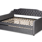 Baxton Studio Freda Transitional and Contemporary Grey Velvet Fabric Upholstered and Button Tufted Queen Size Daybed with Trundle