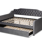 Baxton Studio Freda Transitional and Contemporary Grey Velvet Fabric Upholstered and Button Tufted Full Size Daybed with Trundle