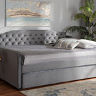 Baxton Studio Freda Transitional and Contemporary Grey Velvet Fabric Upholstered and Button Tufted Full Size Daybed with Trundle