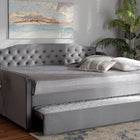 Baxton Studio Freda Transitional and Contemporary Grey Velvet Fabric Upholstered and Button Tufted Full Size Daybed with Trundle
