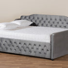 Baxton Studio Freda Transitional and Contemporary Grey Velvet Fabric Upholstered and Button Tufted Queen Size Daybed