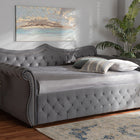 Baxton Studio Abbie Traditional and Transitional Grey Velvet Fabric Upholstered and Crystal Tufted Queen Size Daybed