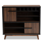Baxton Studio Margo Mid-Century Modern Two-Tone Walnut Brown and Black Finished Wood Wine Storage Cabinet