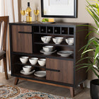 Baxton Studio Margo Mid-Century Modern Two-Tone Walnut Brown and Black Finished Wood Wine Storage Cabinet