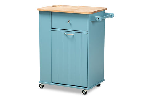Baxton Studio Liona Modern and Contemporary Sky Blue Finished Wood Kitchen Storage Cart
