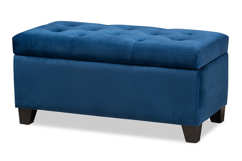 Baxton Studio Michaela Modern and Contemporary Navy Blue Velvet Fabric Upholstered Storage Ottoman