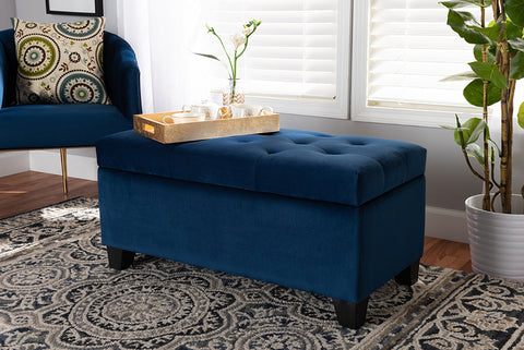 Baxton Studio Michaela Modern and Contemporary Navy Blue Velvet Fabric Upholstered Storage Ottoman