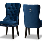 Baxton Studio Remy Modern Transitional Navy Blue Velvet Fabric Upholstered Espresso Finished 2-Piece Wood Dining Chair Set Set