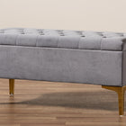 Baxton Studio Valere Glam and Luxe Grey Velvet Fabric Upholstered Gold Finished Button Tufted Storage Ottoman