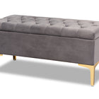 Baxton Studio Valere Glam and Luxe Grey Velvet Fabric Upholstered Gold Finished Button Tufted Storage Ottoman