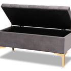 Baxton Studio Valere Glam and Luxe Grey Velvet Fabric Upholstered Gold Finished Button Tufted Storage Ottoman