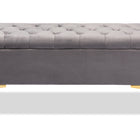 Baxton Studio Valere Glam and Luxe Grey Velvet Fabric Upholstered Gold Finished Button Tufted Storage Ottoman