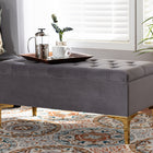 Baxton Studio Valere Glam and Luxe Grey Velvet Fabric Upholstered Gold Finished Button Tufted Storage Ottoman