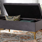 Baxton Studio Valere Glam and Luxe Grey Velvet Fabric Upholstered Gold Finished Button Tufted Storage Ottoman