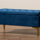 Baxton Studio Valere Glam and Luxe Navy Blue Velvet Fabric Upholstered Gold Finished Button Tufted Storage Ottoman