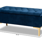 Baxton Studio Valere Glam and Luxe Navy Blue Velvet Fabric Upholstered Gold Finished Button Tufted Storage Ottoman