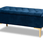 Baxton Studio Valere Glam and Luxe Navy Blue Velvet Fabric Upholstered Gold Finished Button Tufted Storage Ottoman