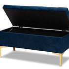 Baxton Studio Valere Glam and Luxe Navy Blue Velvet Fabric Upholstered Gold Finished Button Tufted Storage Ottoman