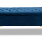 Baxton Studio Valere Glam and Luxe Navy Blue Velvet Fabric Upholstered Gold Finished Button Tufted Storage Ottoman