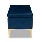 Baxton Studio Valere Glam and Luxe Navy Blue Velvet Fabric Upholstered Gold Finished Button Tufted Storage Ottoman